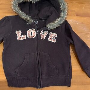 LOVE Embellished Hooded Zip Sweatshirt - Brown